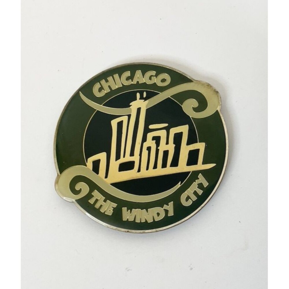Chicago The Windy City Metal Beer Opening Magnet Gold Green Travel Gift